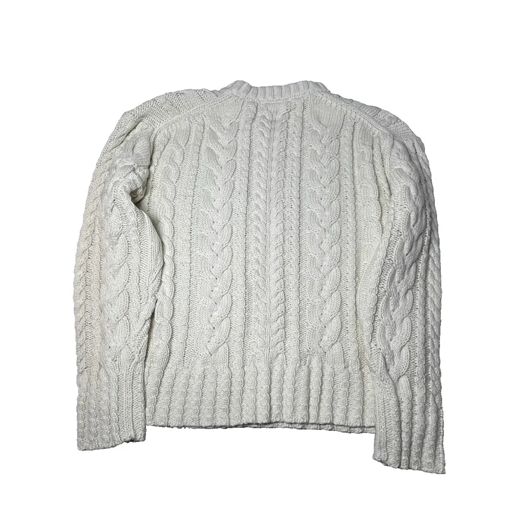 J Crew Cable Knit Crewneck Sweater Womens Medium Ivory Classic Preppy Cotton